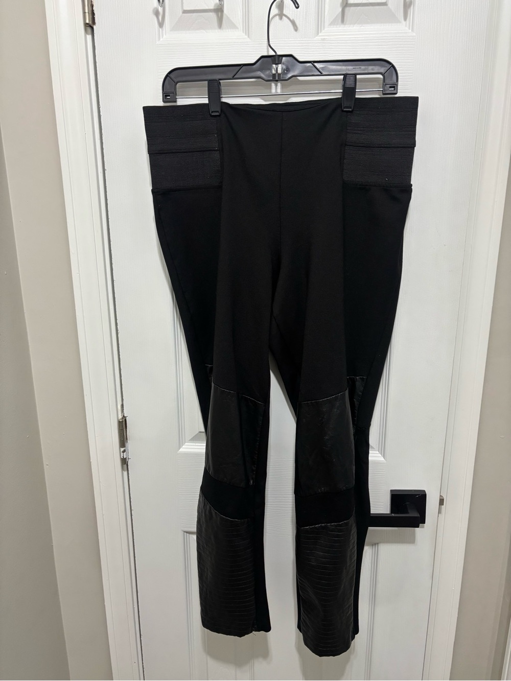 Eloquii Black High-Waist Leggings with Faux Leather Panels